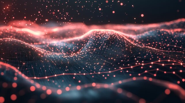 A highly detailed 3D scatter plot with data points hovering in space, connected by lines, symbolizing the intersection of technology and data analysis.