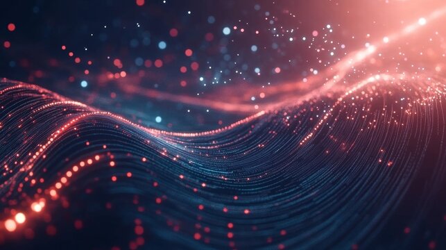 A highly detailed 3D scatter plot with data points hovering in space, connected by lines, symbolizing the intersection of technology and data analysis.