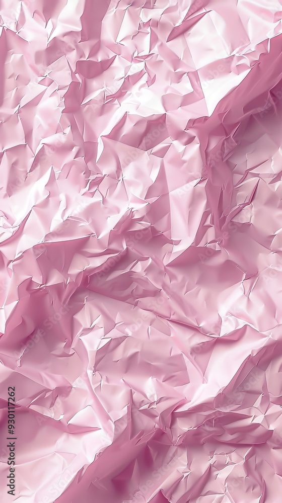 Poster The crumpled light pink paper displays varying textures and shadows under soft lighting, creating a visually captivating effect