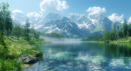 Serene Mountain Lake Scenery