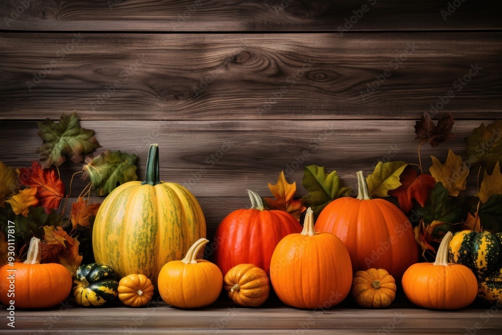 Sticker display of pumpkins vegetable squash plant.