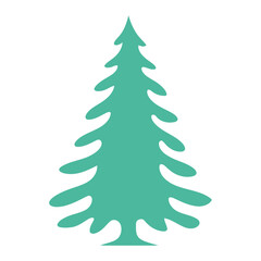 A green pine tree silhouette on a white background