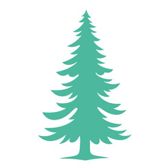 A tall green pine tree with full, lush branches against a white background