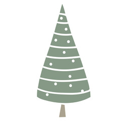 A minimalist green Christmas tree with white dots, on a white background