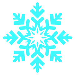 A large, intricate snowflake with a white center and turquoise blue arms and details