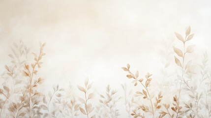 A painting of a field of leaves with a light brown background