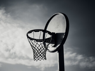 Basketball hoop showcased against a blue sky