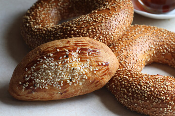 Turkish pastry (filled with cheese) and bagels (simit)