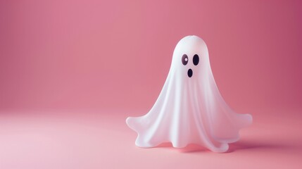 A whimsical ghost figure stands alone, evoking Halloween charm with a playful and minimalistic design