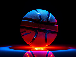 Neon-lit basketball against a dark background