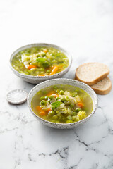 Homemade minestrone with green pea