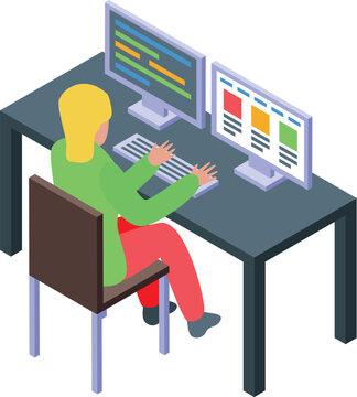 Web developer is programming a website, using html and css code on a desktop computer