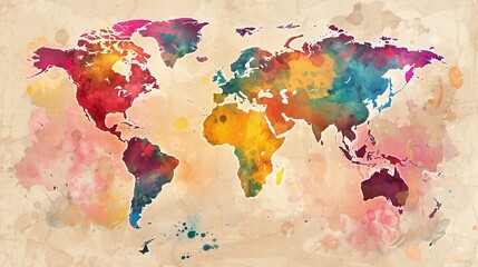 Naklejka premium Design a world map showcasing cultural and linguistic regions, illustrating the diversity of languages and ethnic groups.