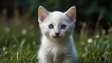 Obraz premium white cat on grass