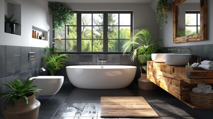 Fototapeta premium Modern Bathroom Design with Natural Wood Elements