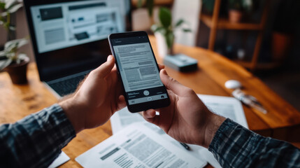Hands holding a smartphone to photograph a document, highlighting the ease of digitizing paperwork with a modern device
