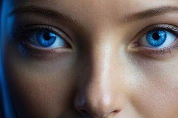Naklejka premium Close-up of young girl's bright blue eyes