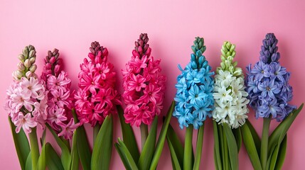Fototapeta premium Vibrant Spring Hyacinth Flowers on Colorful Background