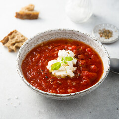 Refreshing strawberry gazpacho with cheese