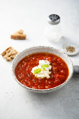 Refreshing strawberry gazpacho with cheese