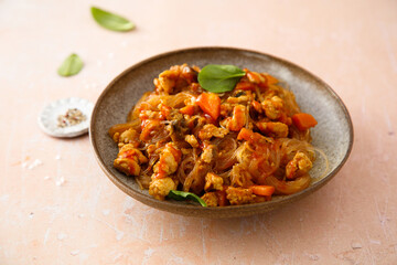 Cellophane noodles with chicken and vegetables
