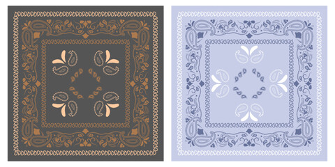 Set of colorful bandanas. Abstract seamless pattern for kerchief, fabric patchwork.