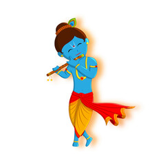 Vector illustration of cute krishna playing flute transparent background