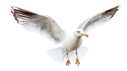 Fototapeta premium Seagull bird flapping its wings on white background