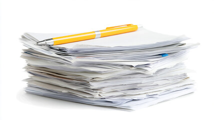 Stack of business documents papers on white background