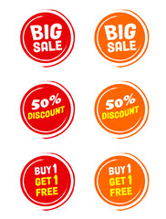 Sale price red label and sticker banner. Sale red and orange collection labels