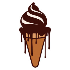 A melting chocolate ice cream cone with dripping chocolate syrup