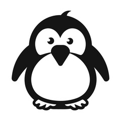 A cute black and white penguin cartoon character with large eyes and a beak
