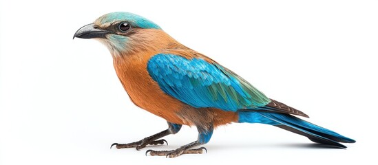 Blue-winged Roller Bird on White Background