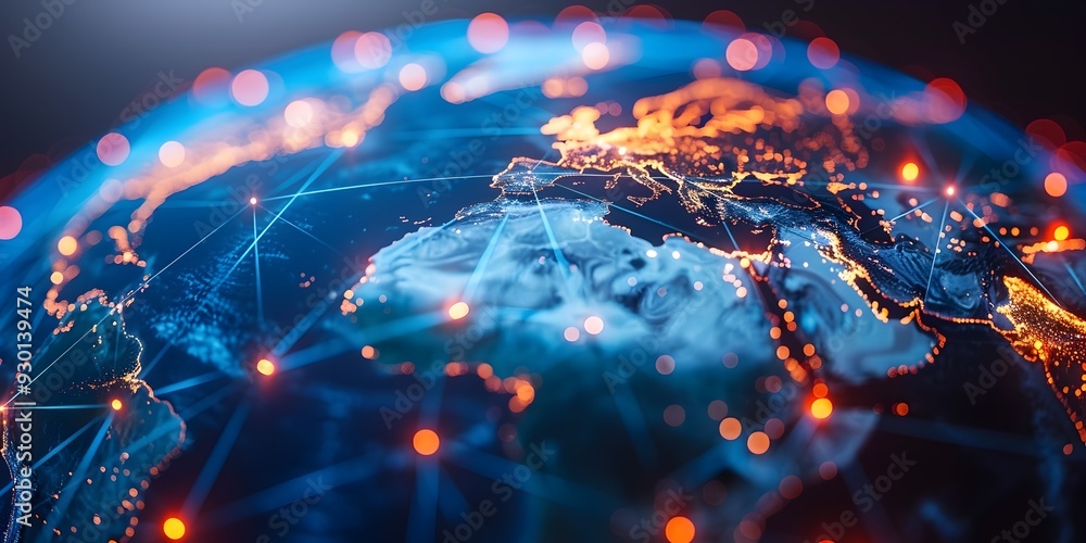 Aufkleber vibrant digital globe with interconnected network lines showcasing global internet traffic and conne
