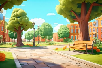 Park outdoors cartoon street.