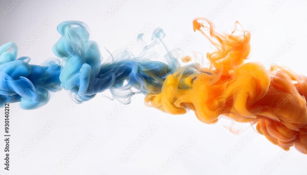 Poster a blue orange and yellow smoke hovers against a pristine white background