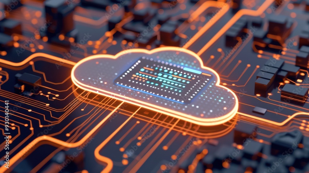 Poster cloud computing concept with glowing circuitry