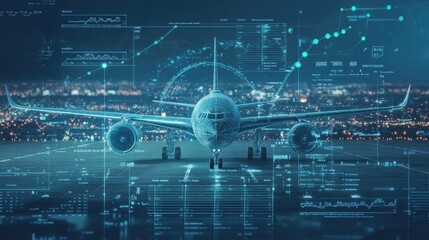 Fototapeta premium Real-time fleet monitoring: Interface displaying real-time data on cargo aircraft, highlighting advanced fleet management in aerial logistics.