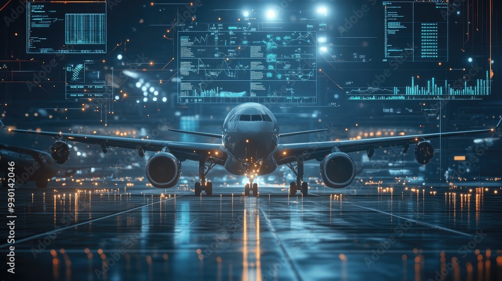 Poster real-time fleet monitoring: interface displaying real-time data on cargo aircraft, highlighting adva