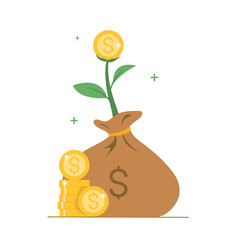Obraz premium Plant Growing In Savings Coins, Vector illustration of savings, finance, banking. Money increasing concept.