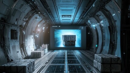 Obraz premium Safe cargo transport: Digital screen showing cargo placement within an aircraft, emphasizing the importance of balanced payloads.