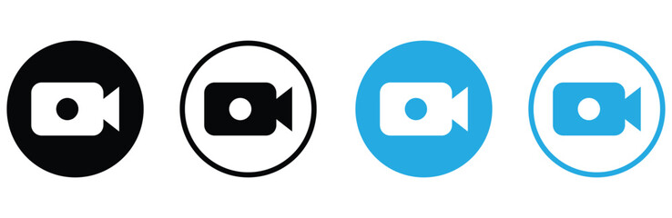 video camera icon set flat style movie sign, screen record symbol vector illustration