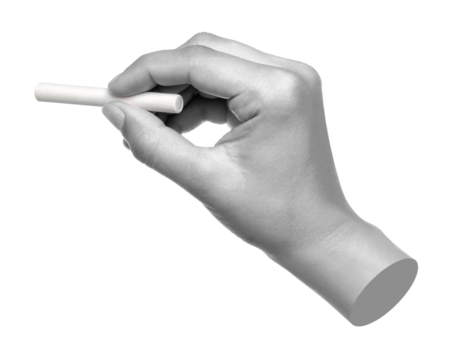 Hand with chalk isolated on transparent background. Contemporary art