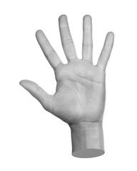Hand shows finger-counting, isolated on transparent background. Contemporary art