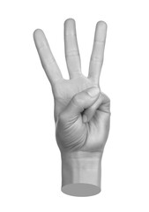 Hand shows finger-counting, isolated on transparent background. Contemporary art