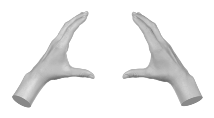 Hands shows virtual holding something isolated on transparent background. Contemporary art