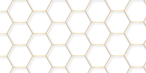 Abstract minimal geometric white and gold light background design. Vector illustration of hexagons pattern. luxury white pattern geometric mesh cell texture. Modern pattern elegant gold line template