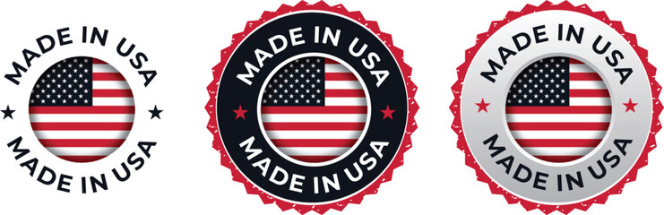 Made in the USA labels icon, made in the USA logo, USA flag , American product emblem, Vector illustration