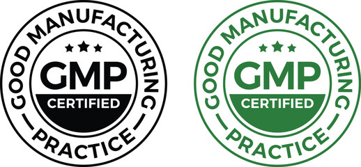 GMP (Good Manufacturing Practice) certified round stamp on white background - Vector