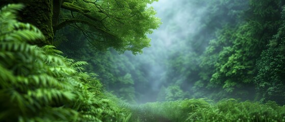  A lush green forest teeming with numerous trees and bushes